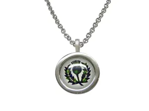 Circular Green Scottish Thistle Pendant Necklace