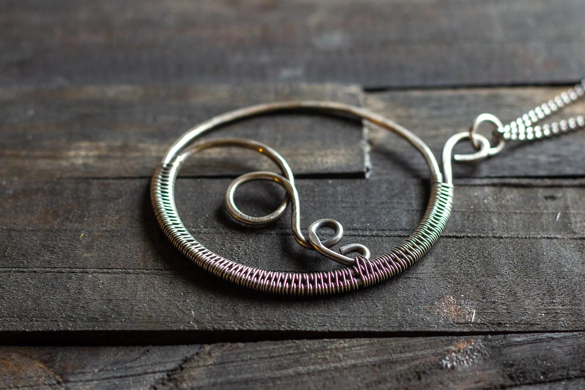 Circular Sterling Silver Wire Wrapped Pendant
