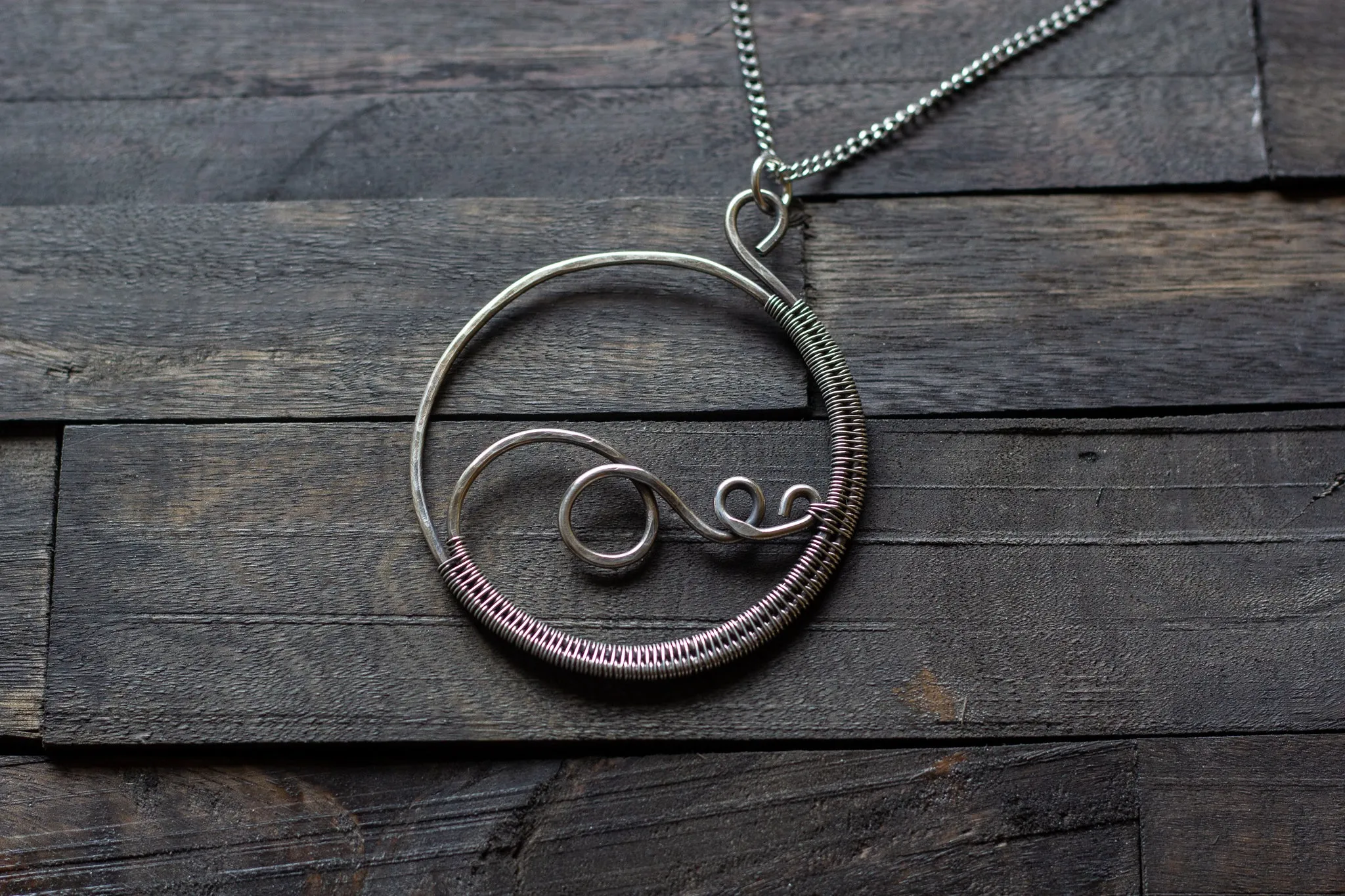 Circular Sterling Silver Wire Wrapped Pendant