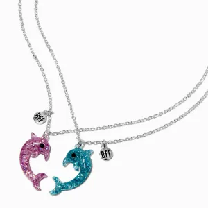 Claire's Best Friends Glittery Dolphin Pendant Necklaces - 2 Pack | Silver