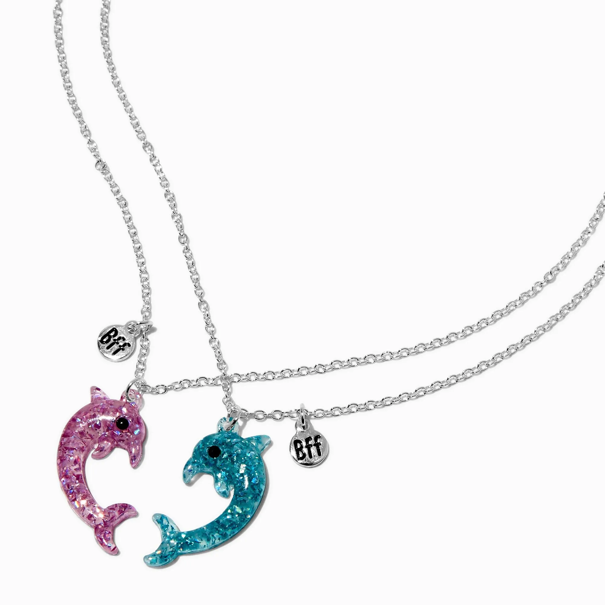 Claire's Best Friends Glittery Dolphin Pendant Necklaces - 2 Pack | Silver