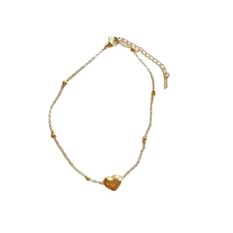 Classic Heart Gold Color Stainless Steel Anklets For Woman