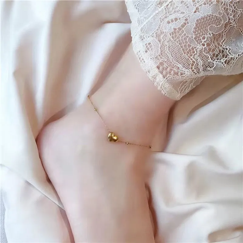Classic Heart Gold Color Stainless Steel Anklets For Woman