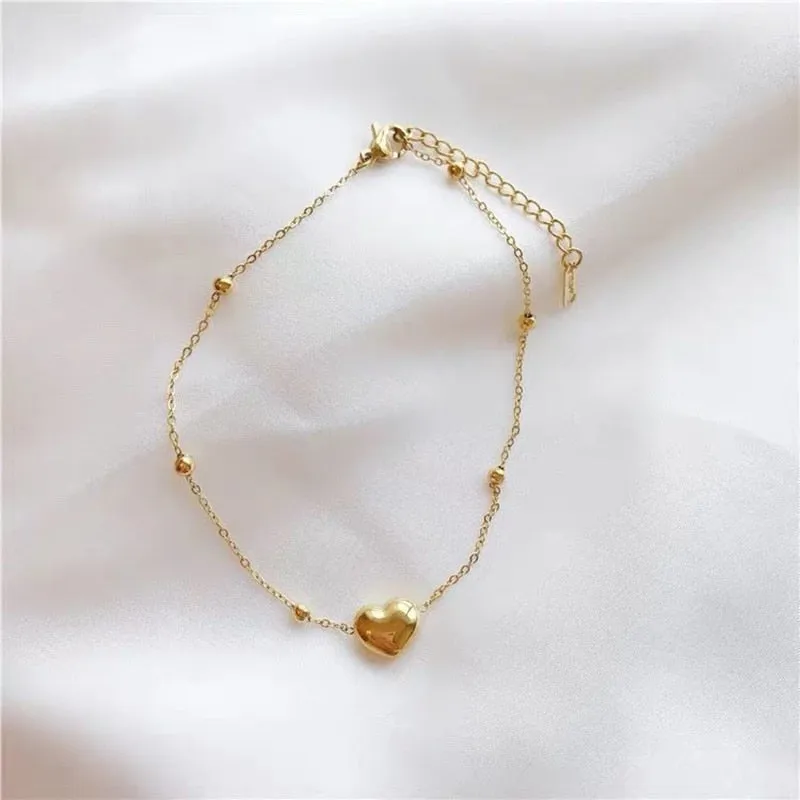 Classic Heart Gold Color Stainless Steel Anklets For Woman