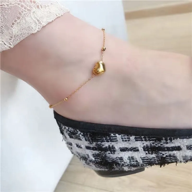 Classic Heart Gold Color Stainless Steel Anklets For Woman