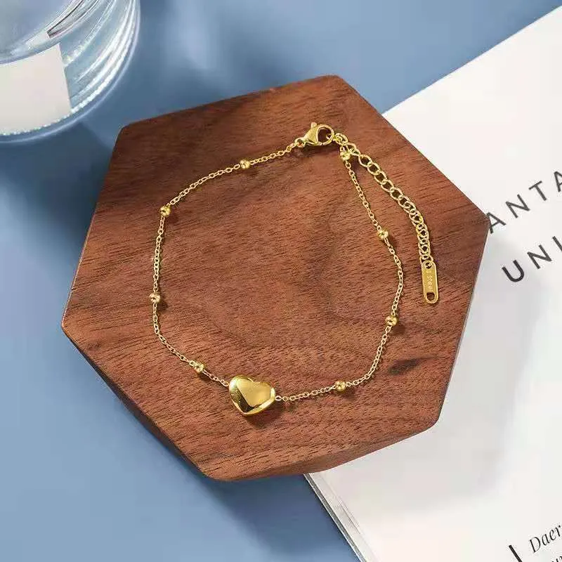 Classic Heart Gold Color Stainless Steel Anklets For Woman