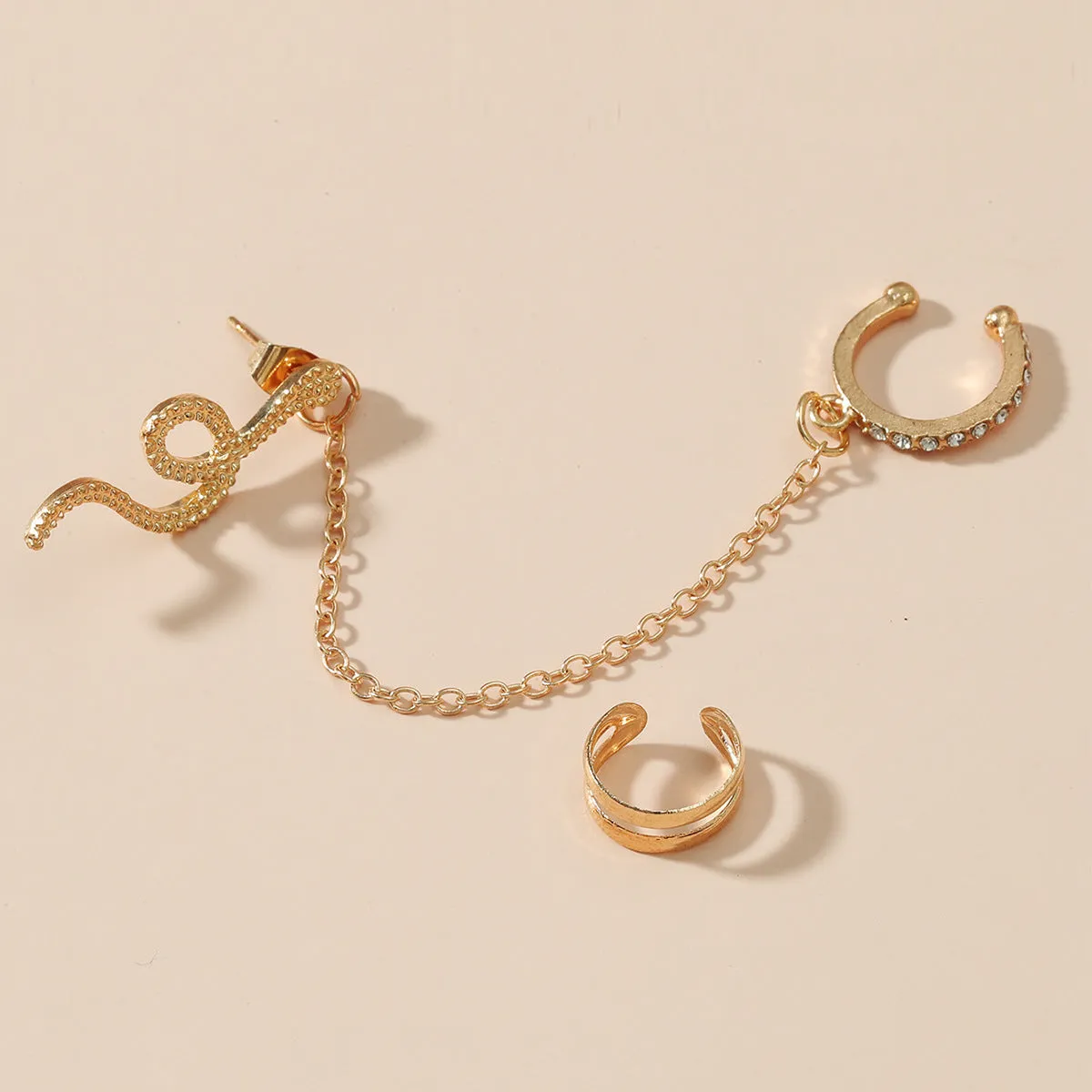Clear Cubic Zirconia & 18K Gold-Plated Snake Chain Two-Piece Ear Cuff Set