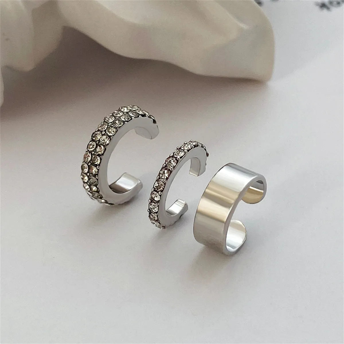 Clear Cubic Zirconia & Silver-Plated Ear Cuff - Set Of Three
