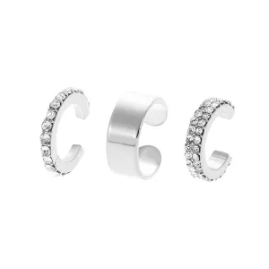 Clear Cubic Zirconia & Silver-Plated Ear Cuff - Set Of Three