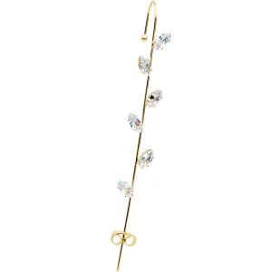 Clear CZ Gem Gold Tone Leafy Vine Ear Cuff Bar Earring