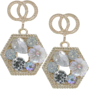 Clear Faux Gemstone Double Circle Post Earrings