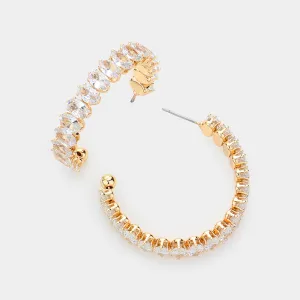 Clear Marquise Stone Half Hoop Pageant Earrings on Gold| Interview Earrings |  609925