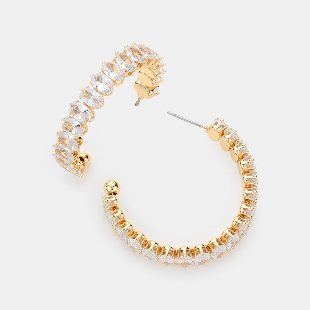 Clear Marquise Stone Half Hoop Pageant Earrings on Gold| Interview Earrings |  609925