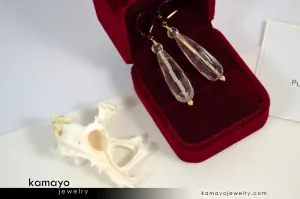 CLEAR QUARTZ EARRINGS - Long Drop Ear Rings for Women - White Crystal Teardrop Pendant - 14K Gold Filled Leverback