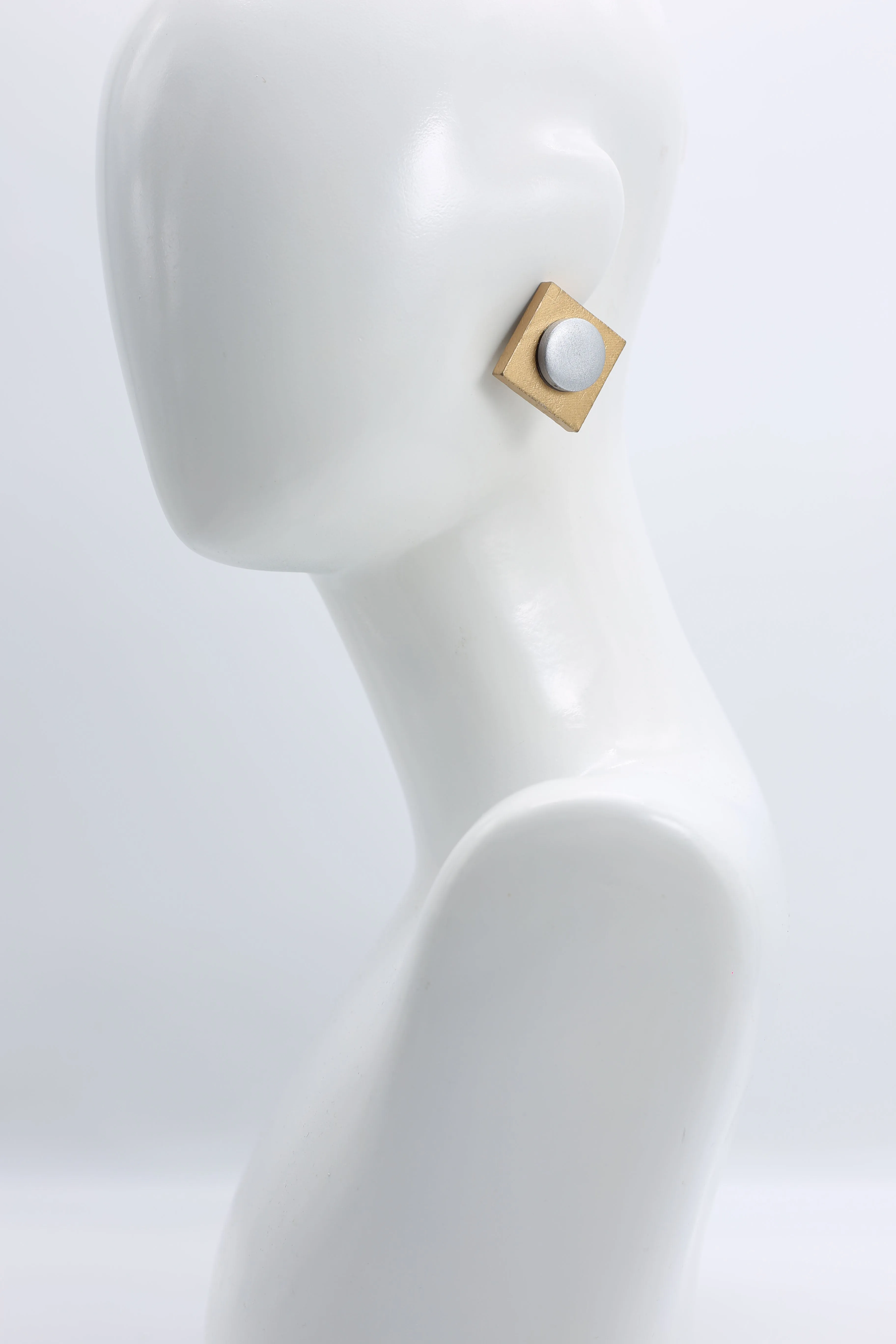 Clip-on Round on Square Earrings - 2 Layers