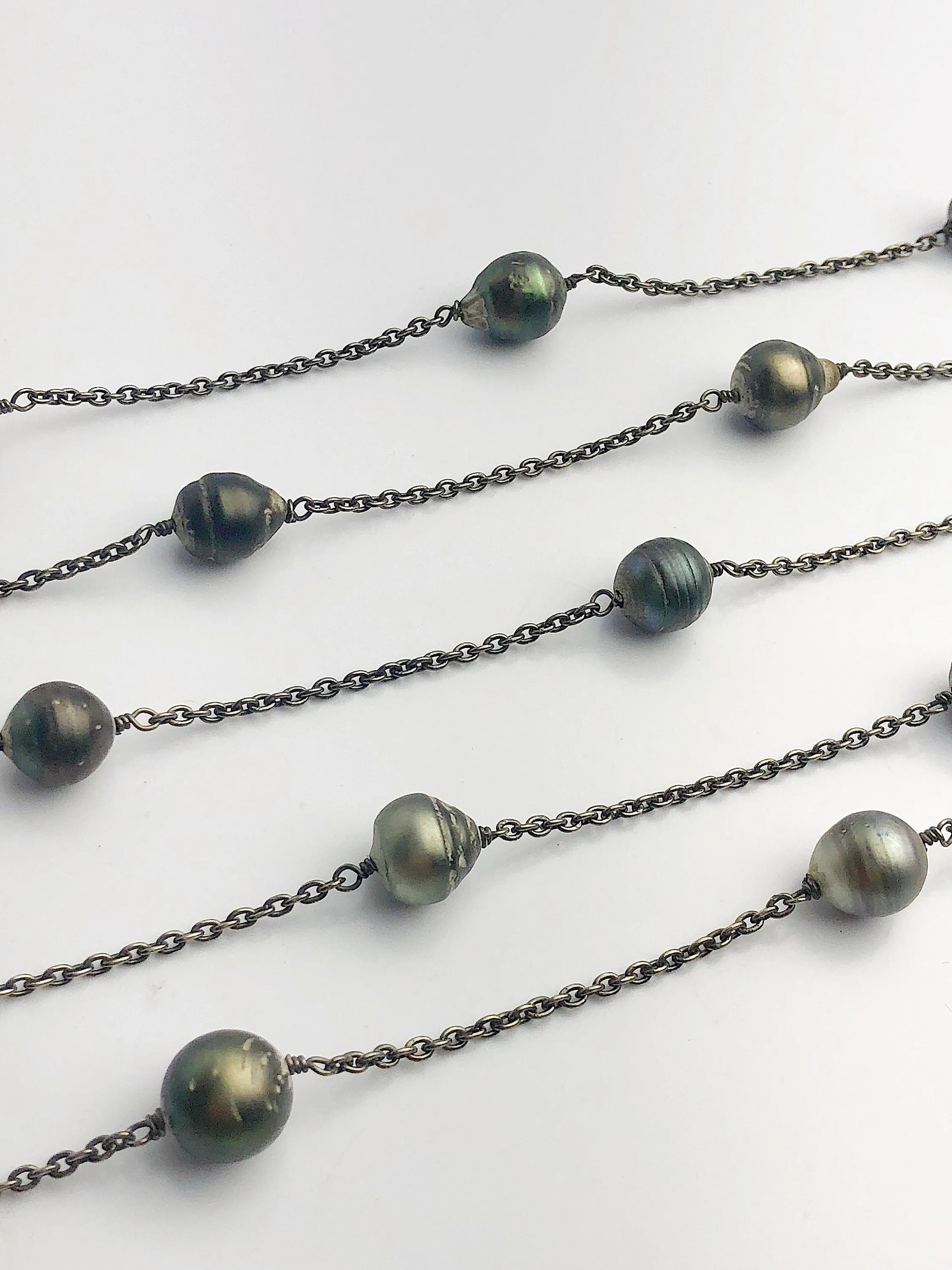 CLOSEOUT SALE - Tahitian Pearls on Black Rhodium Plated Sterling Silver Chain - Sold by the foot.