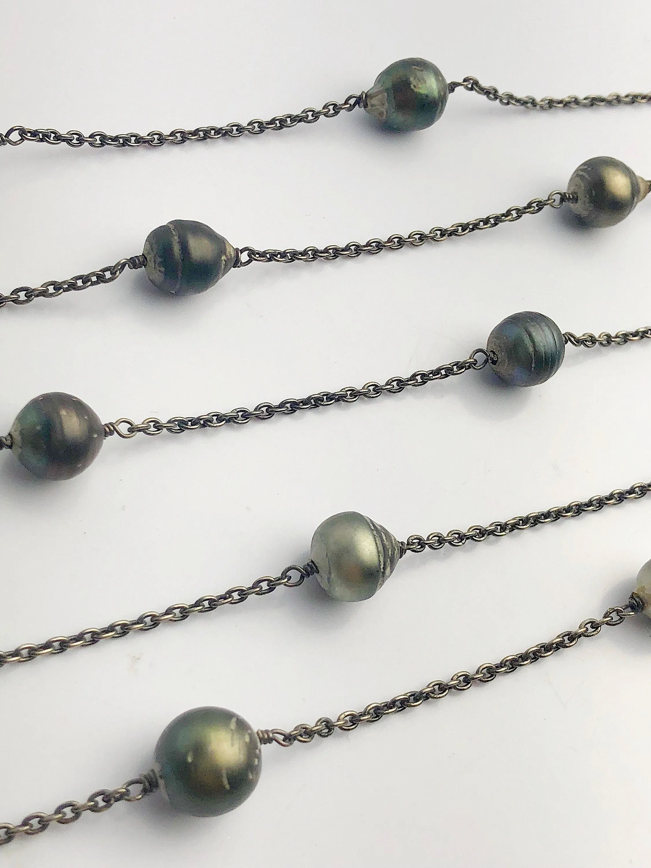 CLOSEOUT SALE - Tahitian Pearls on Black Rhodium Plated Sterling Silver Chain - Sold by the foot.