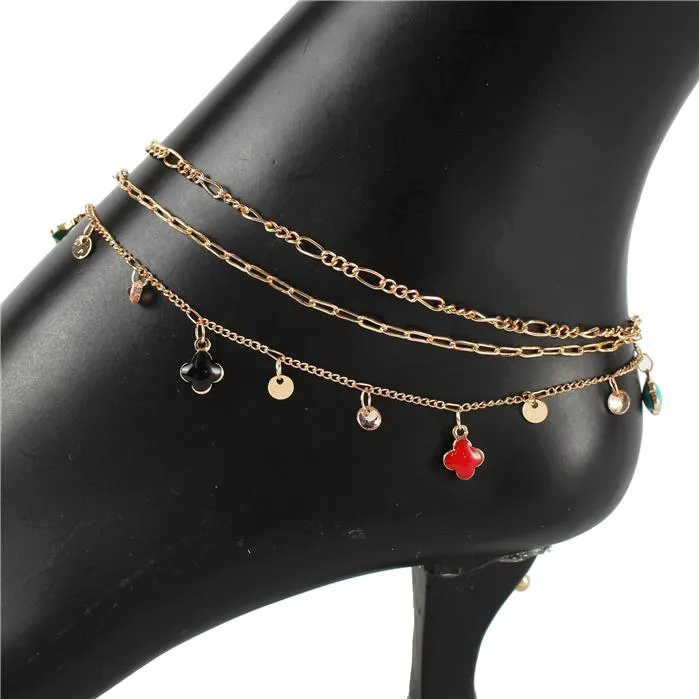 Clover Dangle Anklet Made In Korea