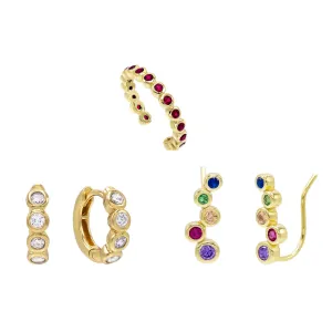 Colored Bezel Earring Combo Set