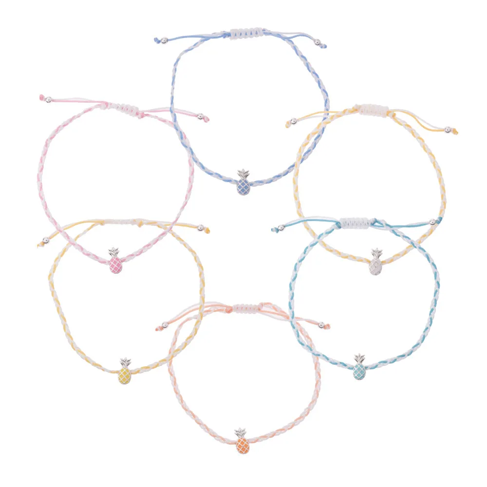 Colorful Enamel Pineapple on Braided Nylon Anklet