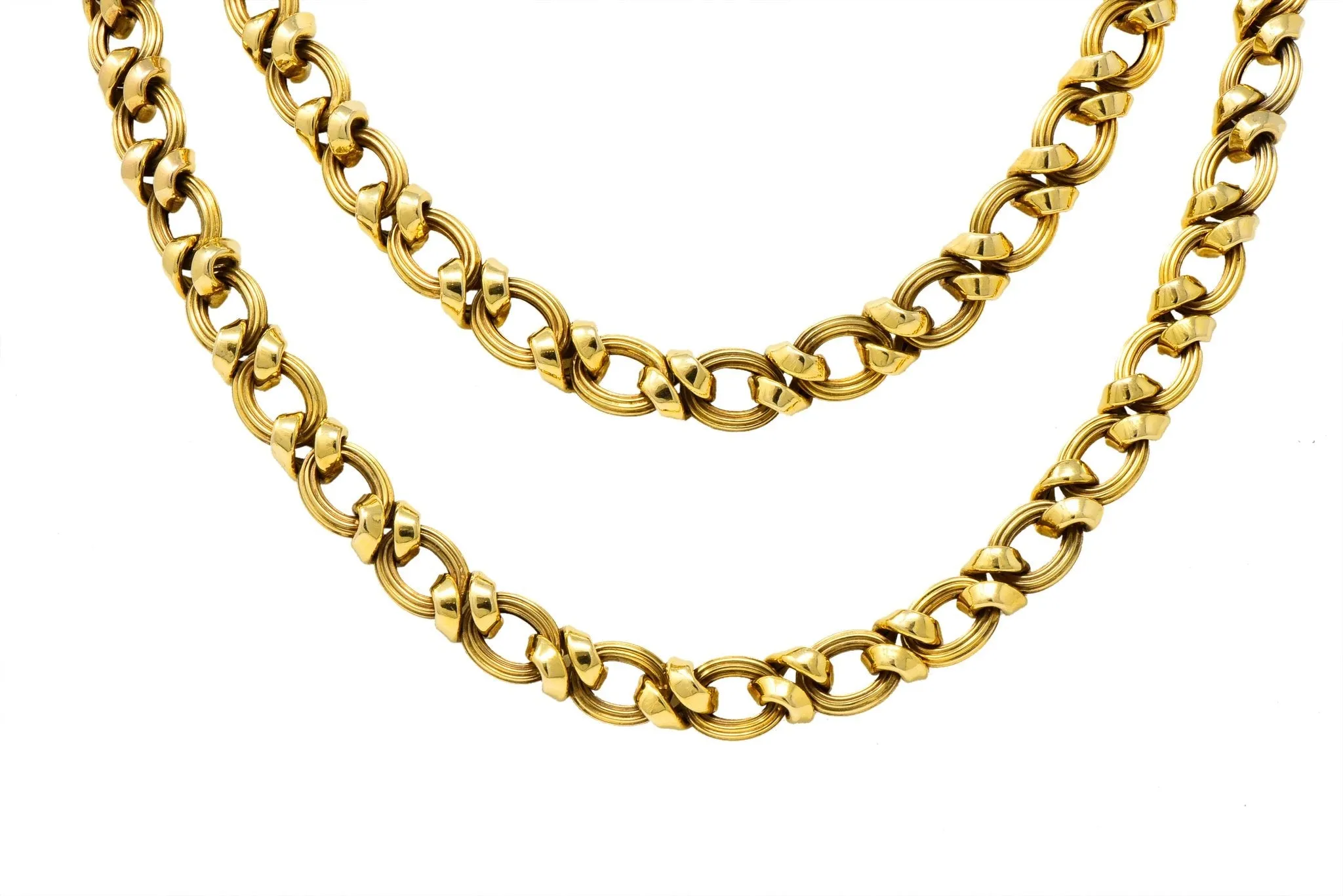 Contemporary 14 Karat Yellow Gold Twisted Link Long Chain Necklace