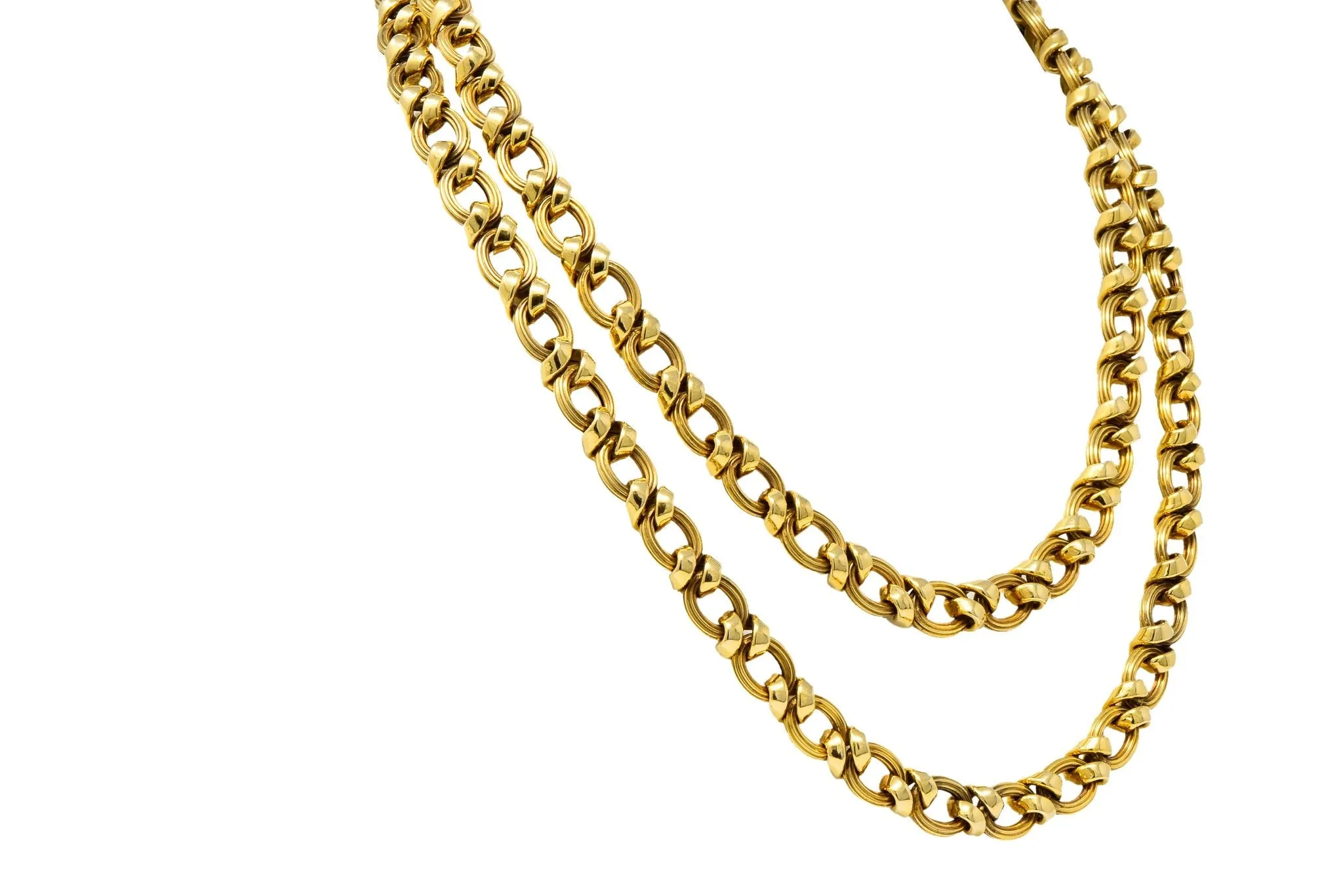 Contemporary 14 Karat Yellow Gold Twisted Link Long Chain Necklace