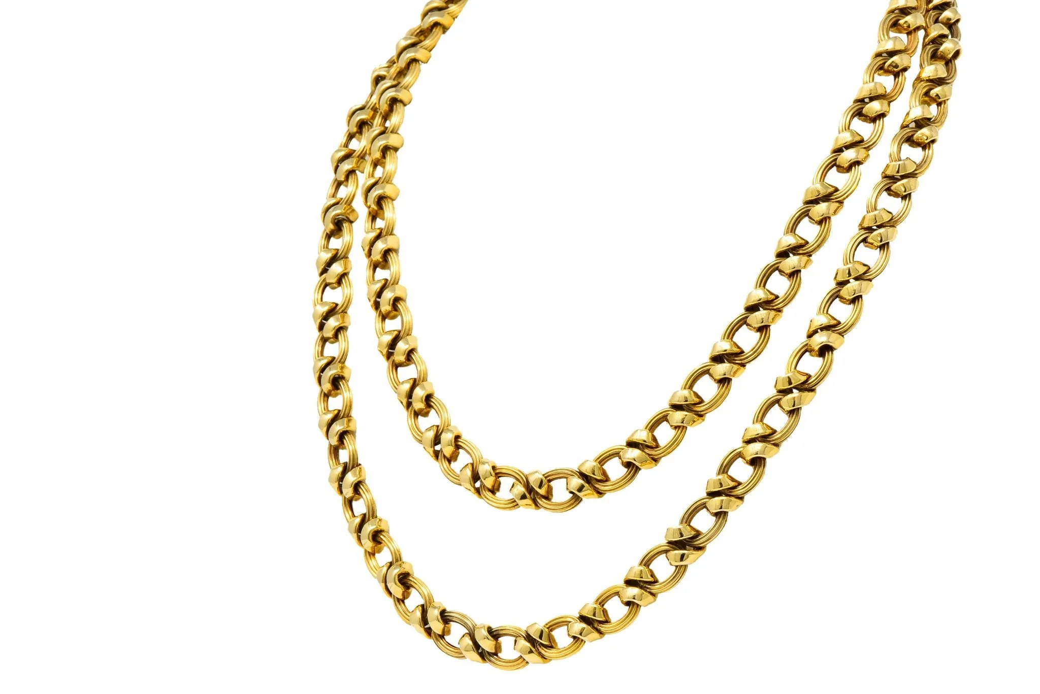 Contemporary 14 Karat Yellow Gold Twisted Link Long Chain Necklace