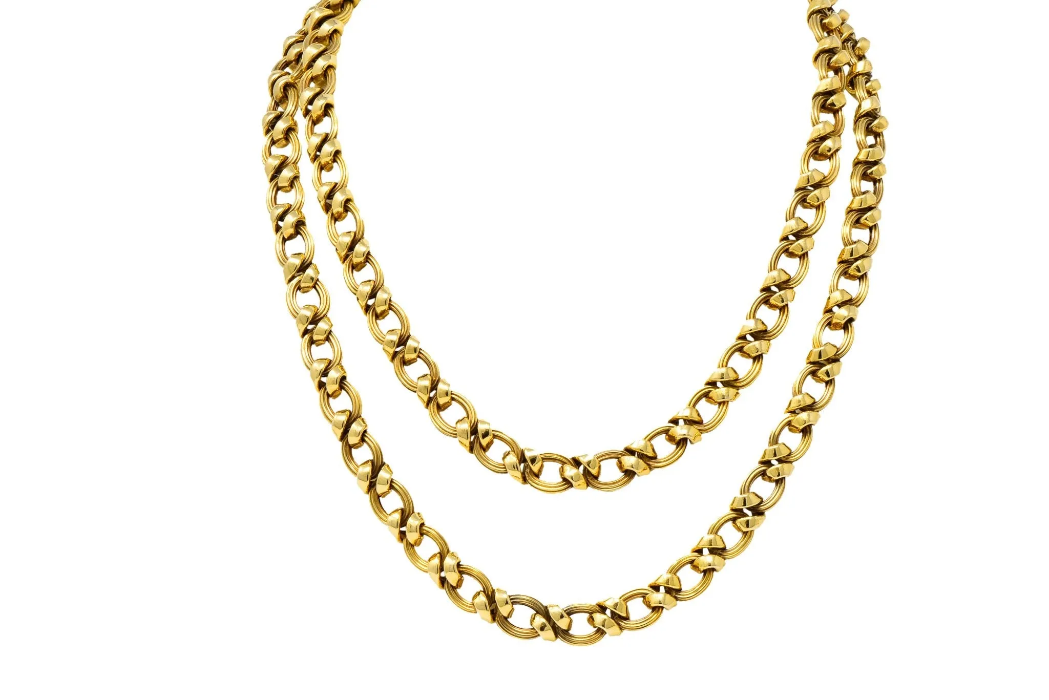 Contemporary 14 Karat Yellow Gold Twisted Link Long Chain Necklace