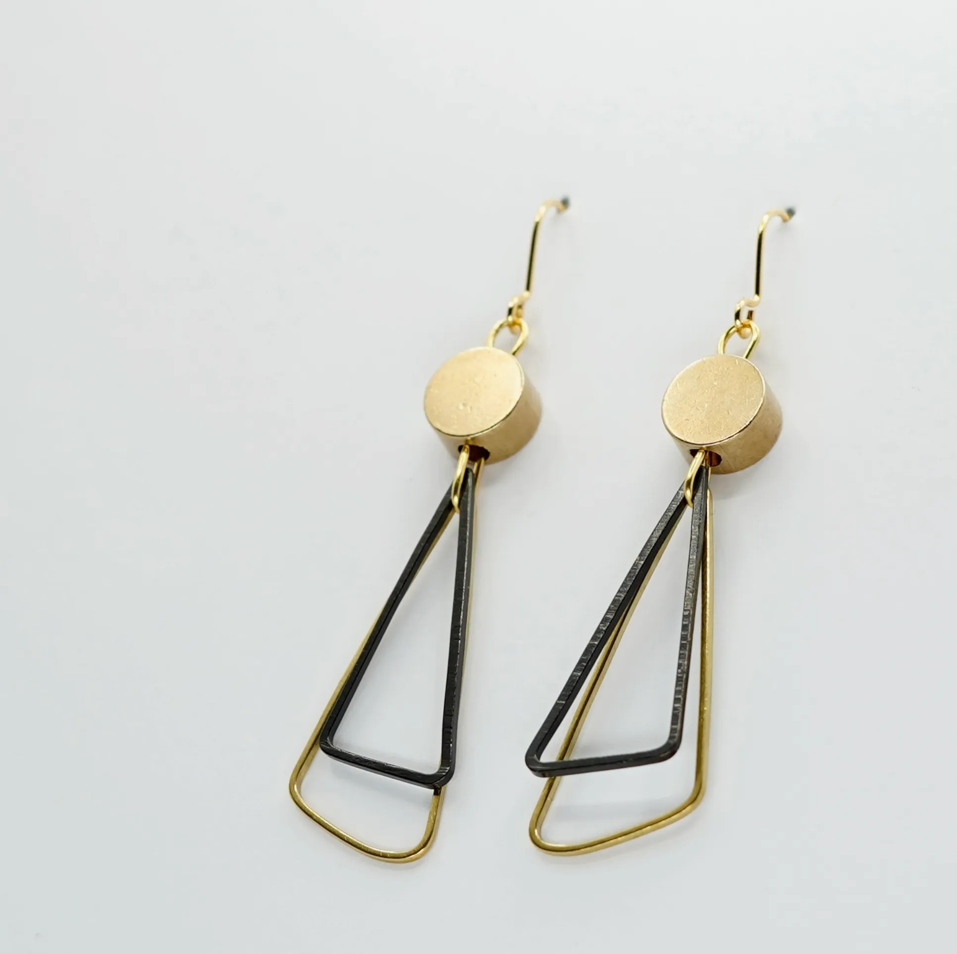 Copper Bee Black & Brass Triangle Drop Earrings