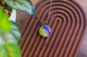 Copper Wire Wrapped Pendant with Rainbow Fused Glass