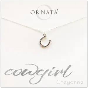 “Cowgirl” Horseshoe Sterling Silver Necklace on Personalized Jewelry Card
