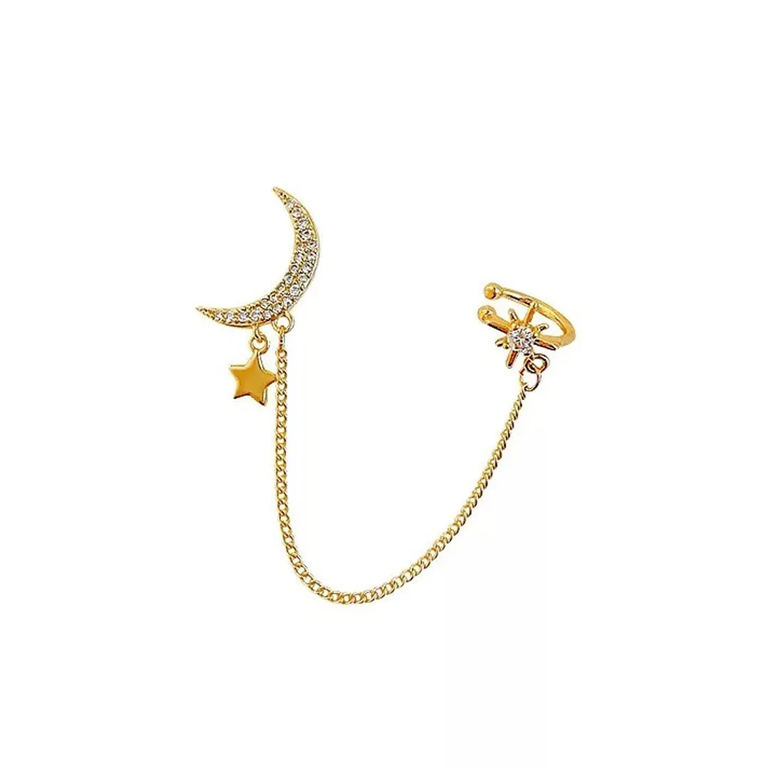 Crescent Chain Diamond Ear Cuff Korean Earring 2 Pcs/Set