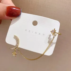 Crescent Chain Diamond Ear Cuff Korean Earring 2 Pcs/Set
