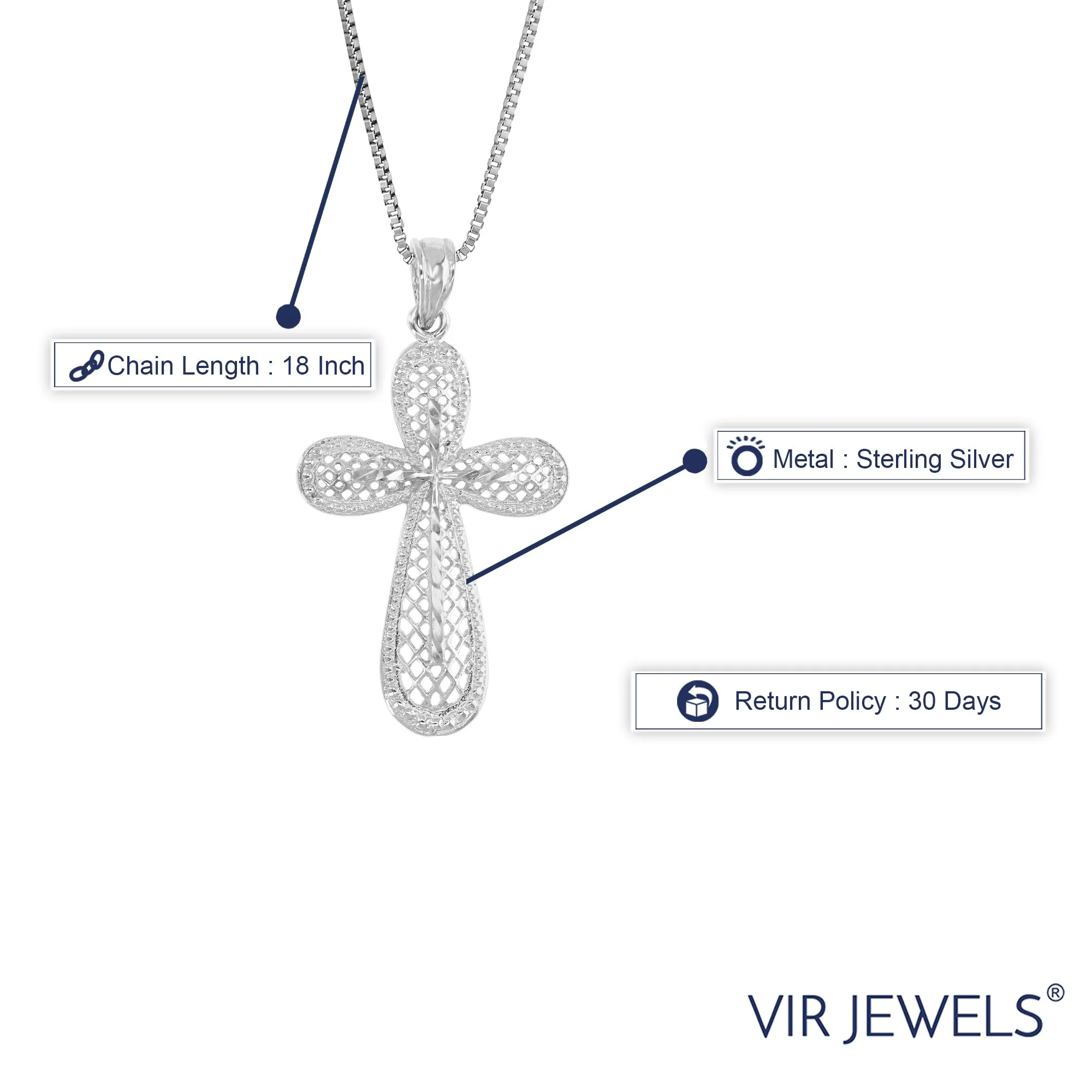 Cross Pendant Necklace for Women in .925 Sterling Silver, Size 1 Inch