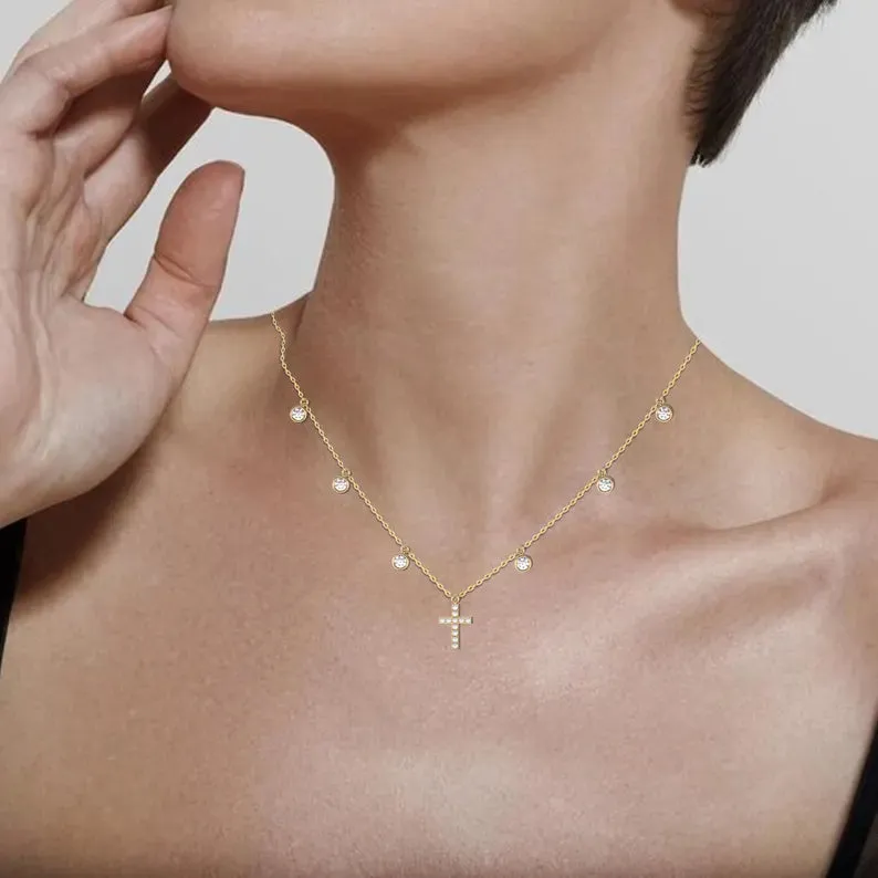 Cross Station Moissanite Diamond By The Yard Necklaces For Women