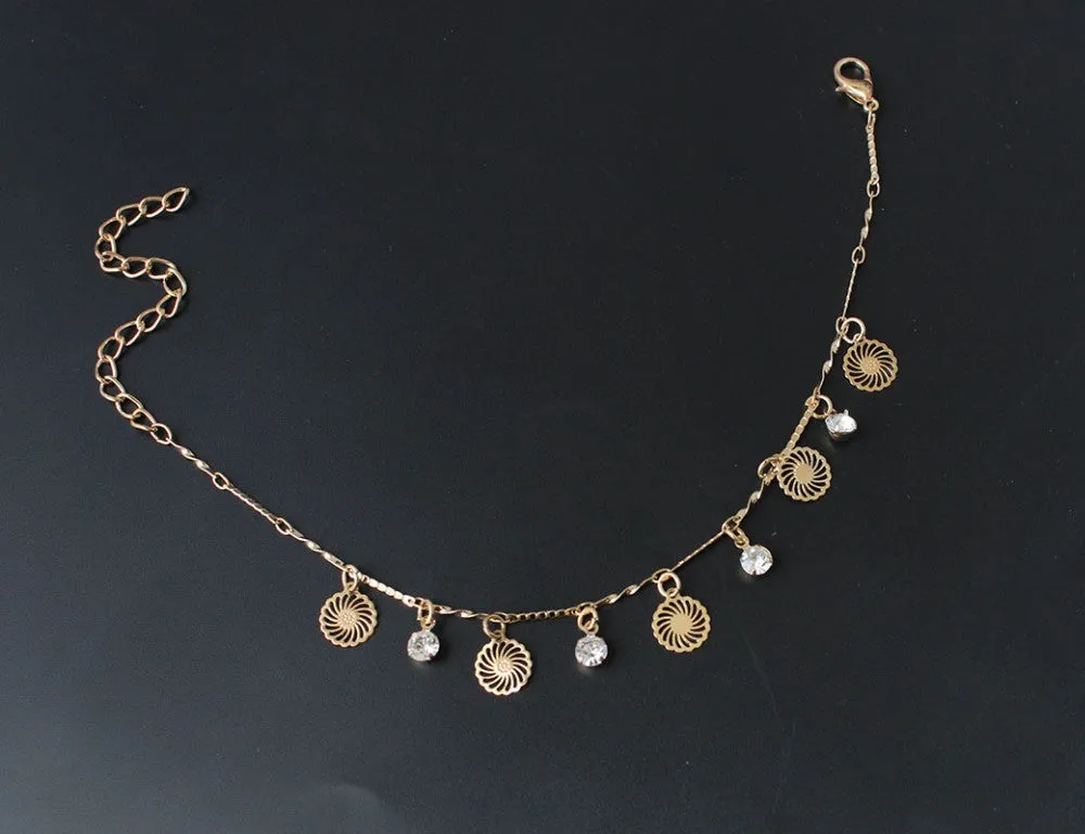 Crystal & Flower Dangle Charms Anklet