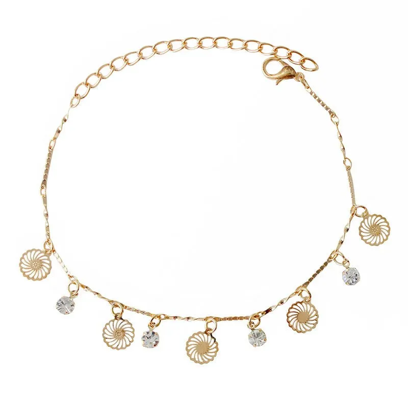Crystal & Flower Dangle Charms Anklet