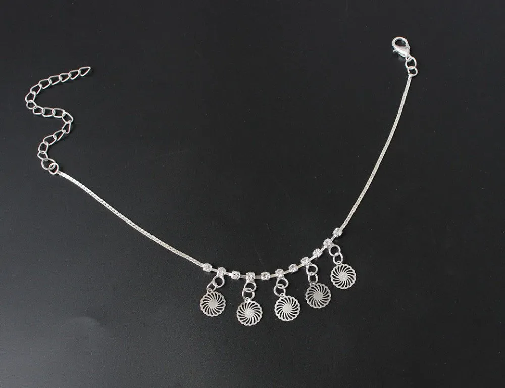 Crystal & Flower Dangle Charms Anklet