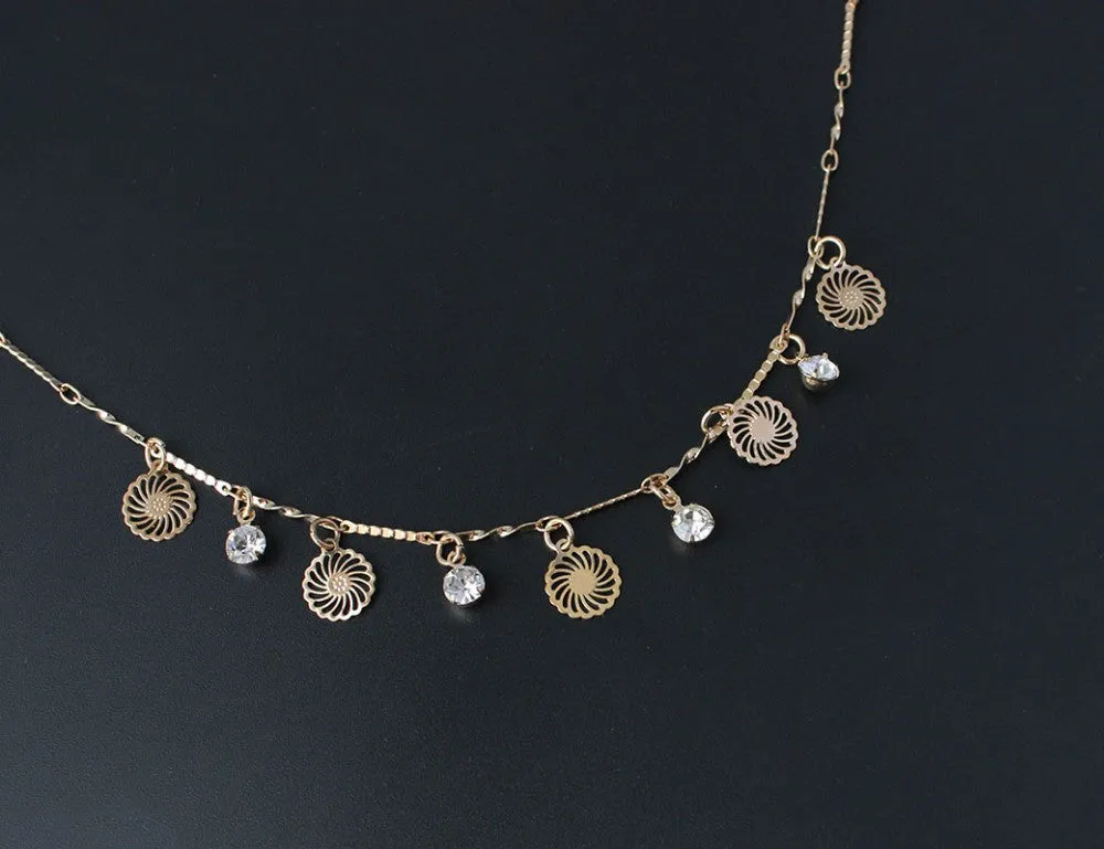 Crystal & Flower Dangle Charms Anklet