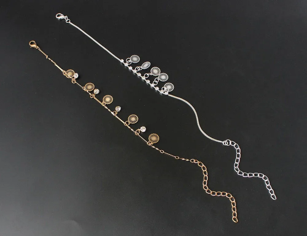 Crystal & Flower Dangle Charms Anklet