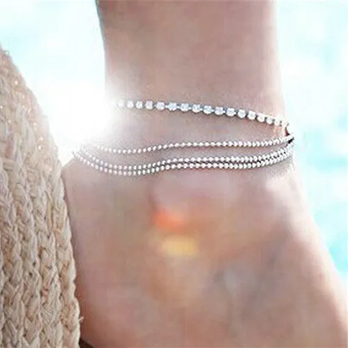 Crystal Multilayer Anklet