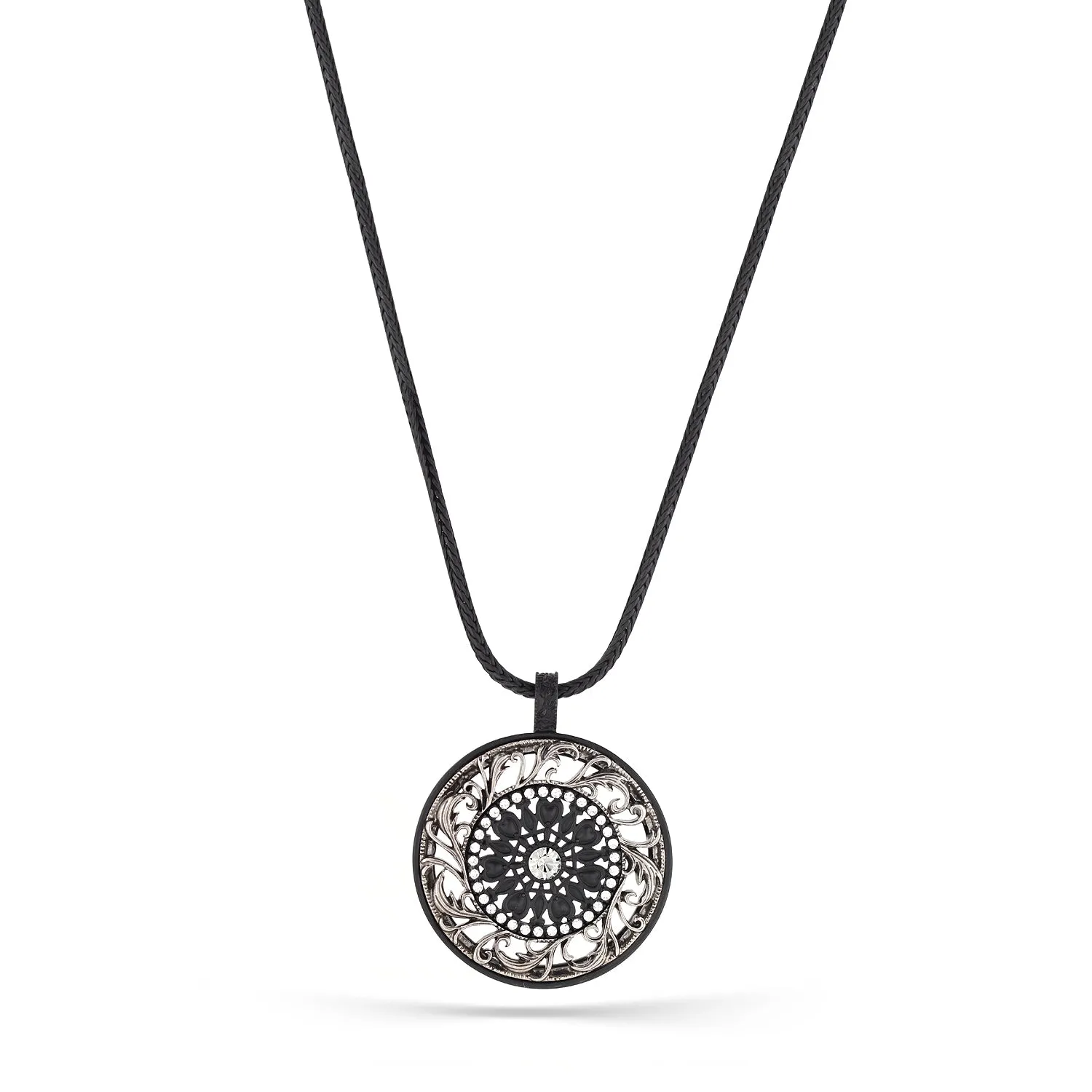 CRYSTAL ROUND FLIIGREE PENDANT NECKLACES #275SV1201 (7C3)