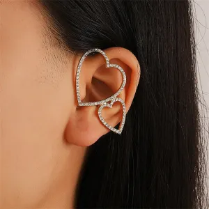 Cubic Zirconia & 18K Gold-Plated Double Hearts Ear Cuff