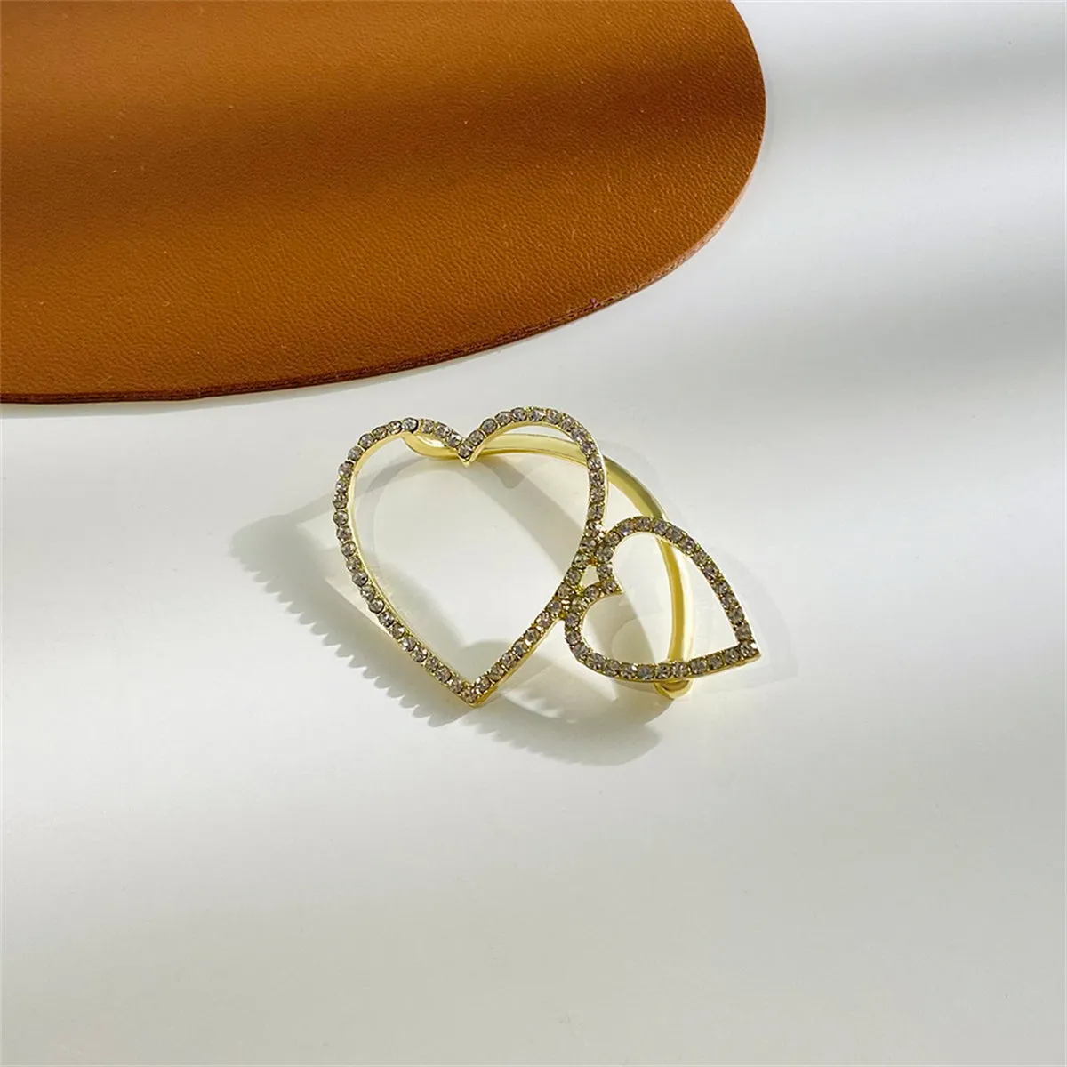 Cubic Zirconia & 18K Gold-Plated Double Hearts Ear Cuff