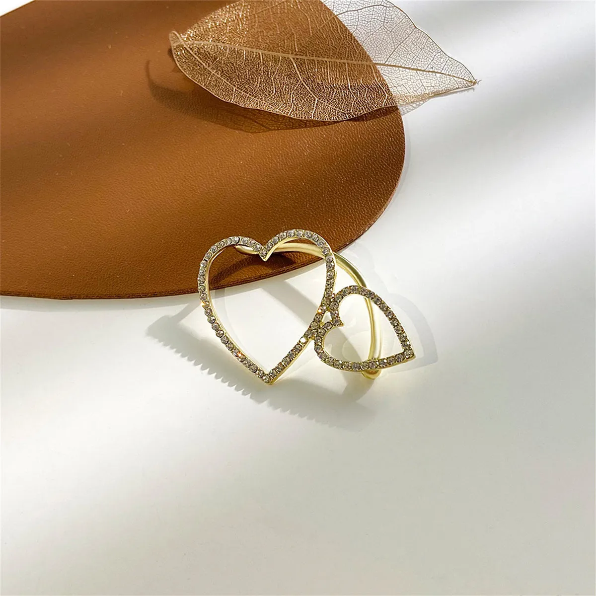 Cubic Zirconia & 18K Gold-Plated Double Hearts Ear Cuff