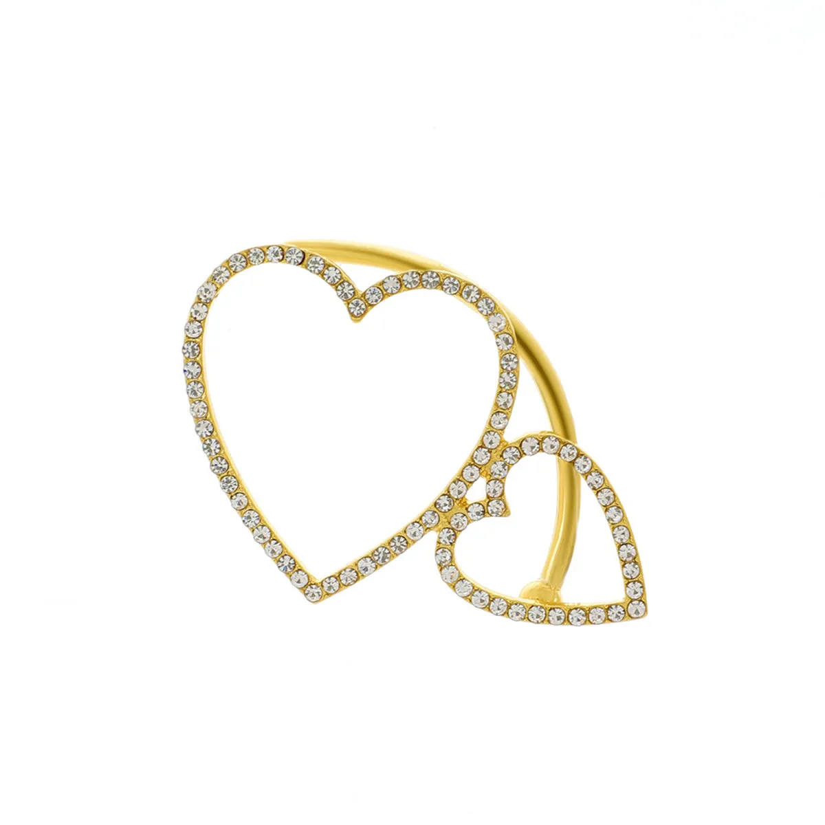 Cubic Zirconia & 18K Gold-Plated Double Hearts Ear Cuff