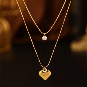 Cubic Zirconia & 18K Gold-Plated Heart Pendant Necklace Set