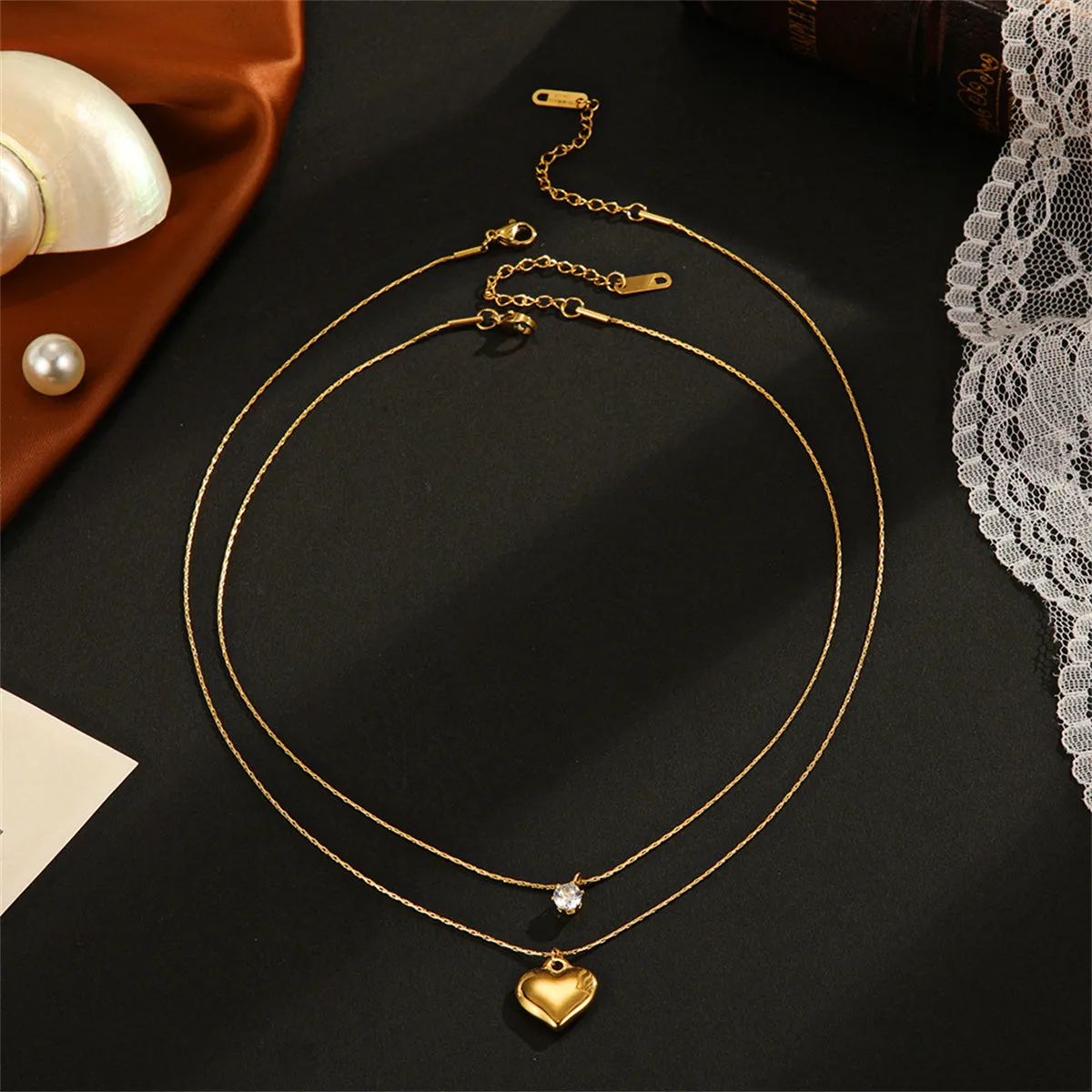 Cubic Zirconia & 18K Gold-Plated Heart Pendant Necklace Set