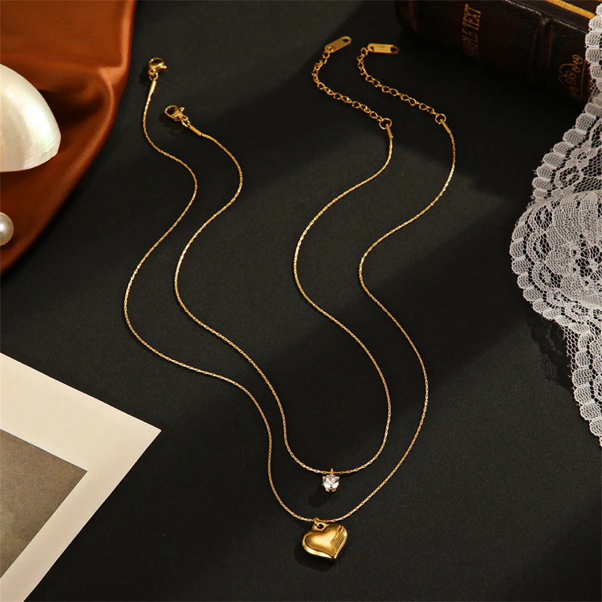 Cubic Zirconia & 18K Gold-Plated Heart Pendant Necklace Set