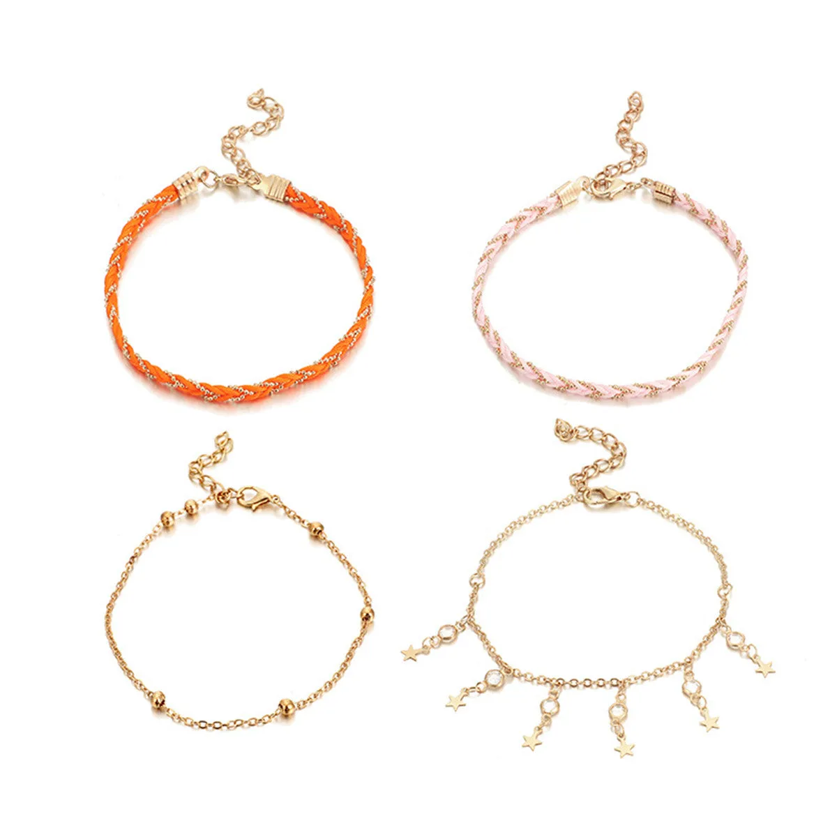 Cubic Zirconia & Orange Star Anklet Set